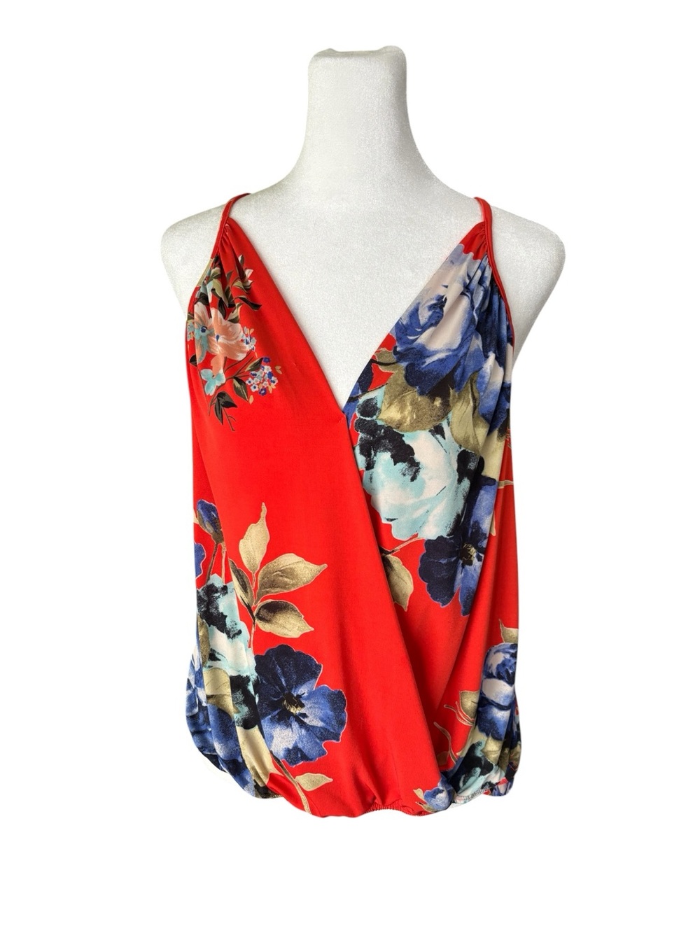 Floral Red Wrap Front Women's Tank Top
